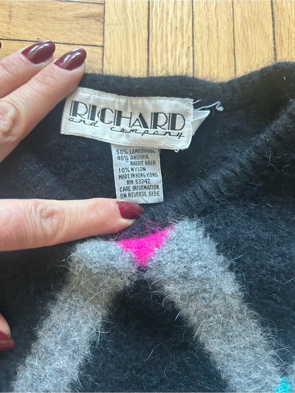 Richard & Company Lambswool Angora Argyle Sweater Black - Very Good Condition